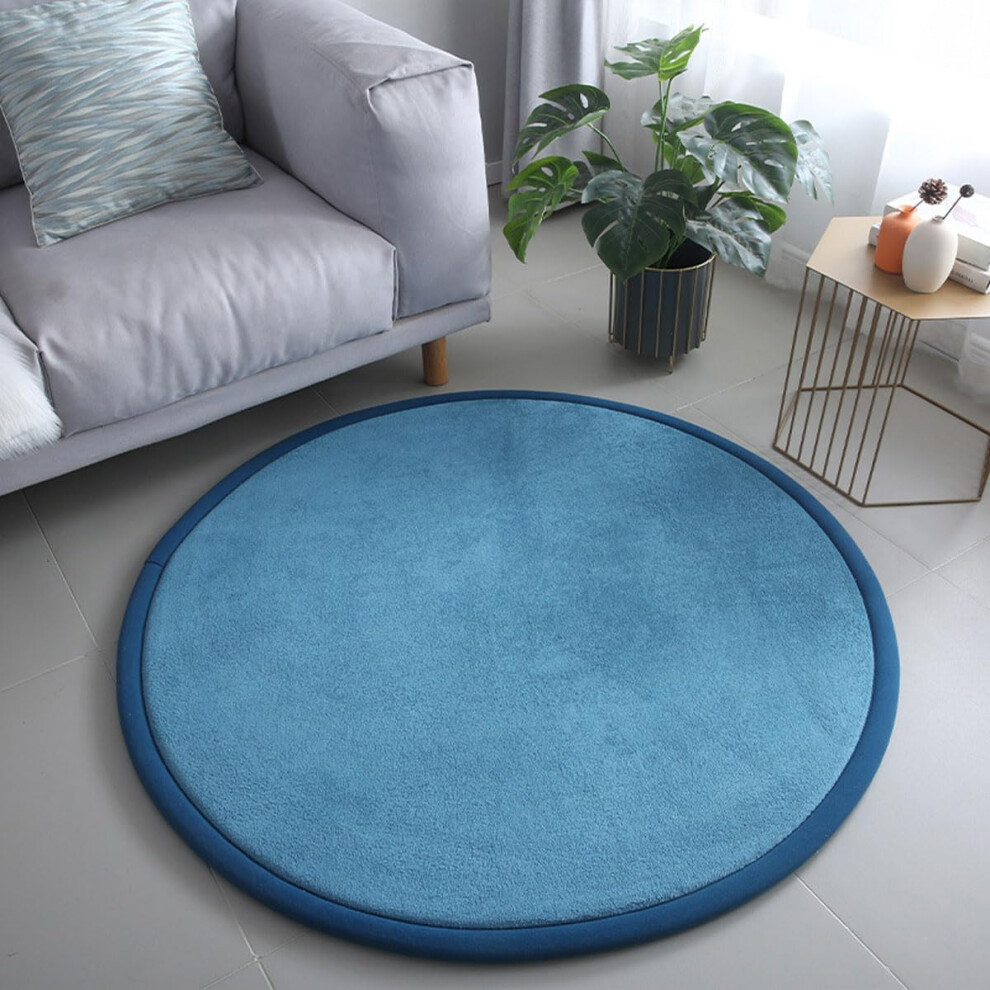 Round Play Mat Carpet Royal 80Cm Diameter Coral Velvet Thick 2Cm Crawling Mat For Nursery Baby Kids Room Blue