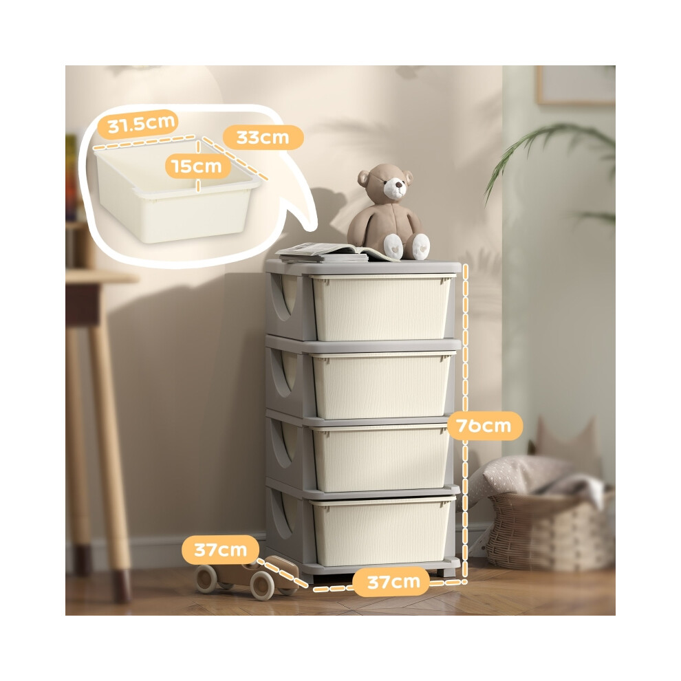 White Kids Storage Boxes with Four Drawers - Multi-Functional Plastic Organizer for Toy Storage 4-Tier Compact Design-image-OPC-PMG5W2R-NEW