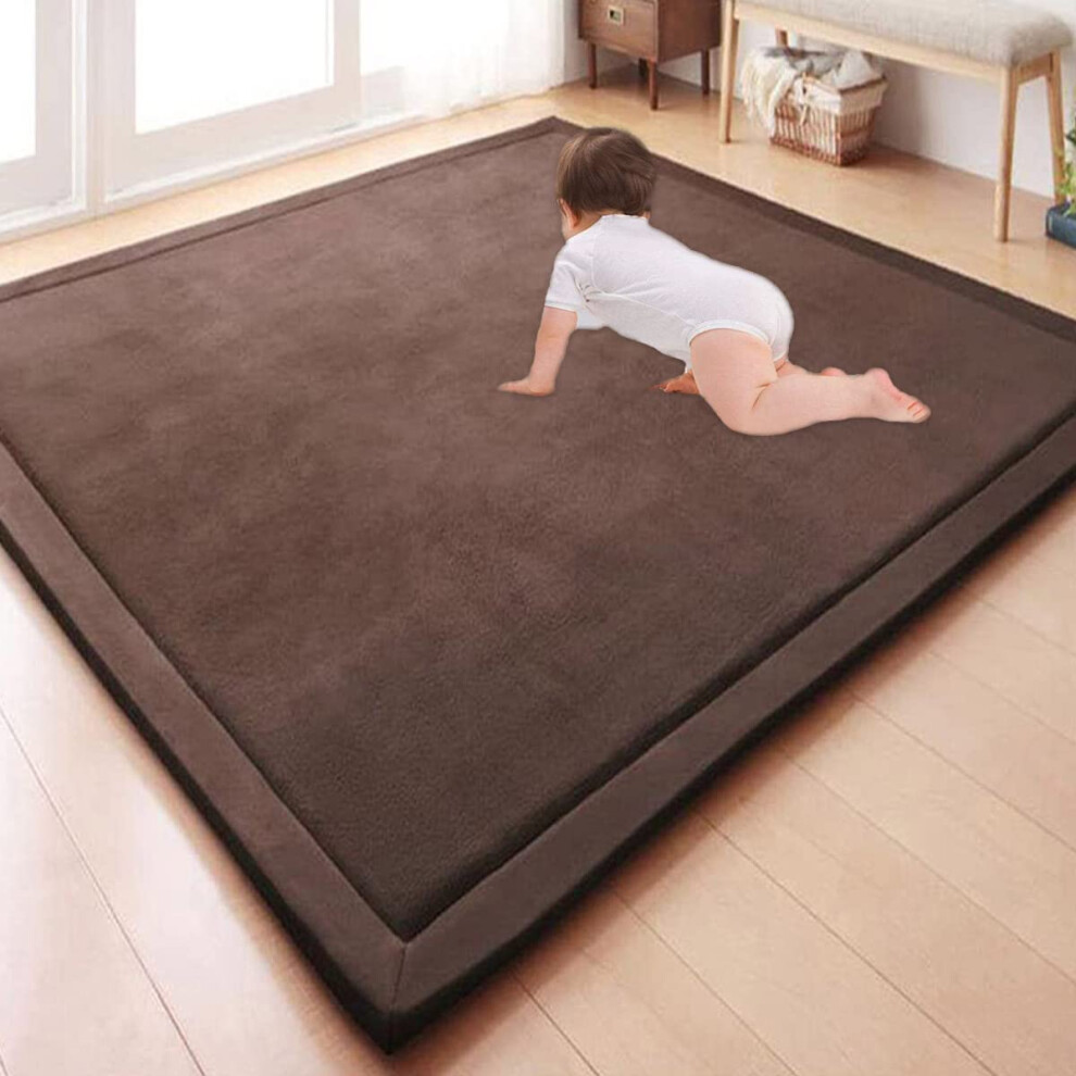Large Area Rug Velvet Baby Play Mat 180X200x2 Cm Non-Slip Crawling Mat, Nursery Rug Coral/Brown