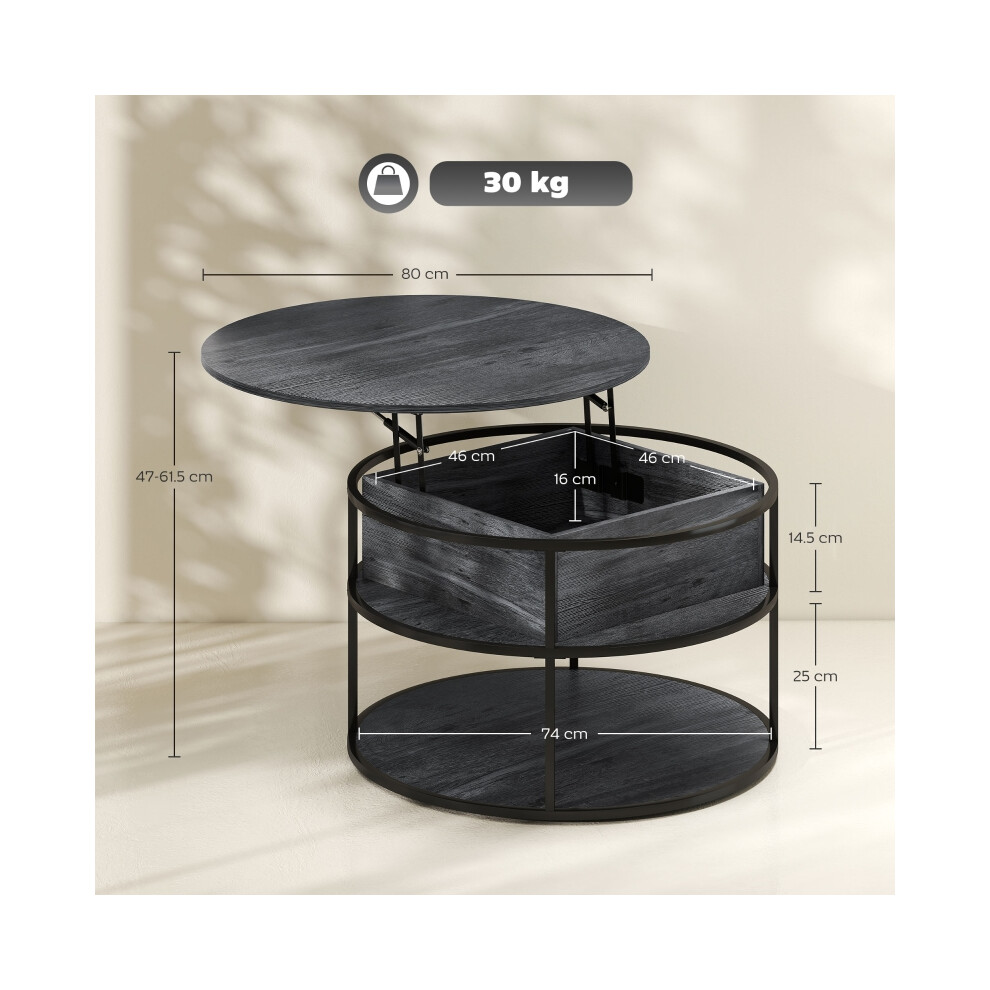 Lift Top Coffee Table Charcoal Grey with Storage Shelf and Hidden Compartment Round Steel Frame for Living Room and Home Office-image-OPC-PMG5WFN-NEW