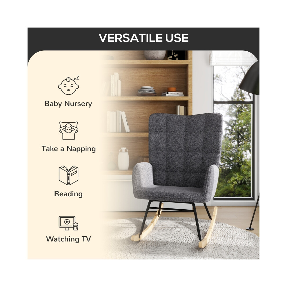 Wingback Nursery Glider Chair with Berber Fleece Dark Grey Stylish & Comfortable for Nursing Living Room & Baby Care-image-OPC-PMG5WS5-NEW