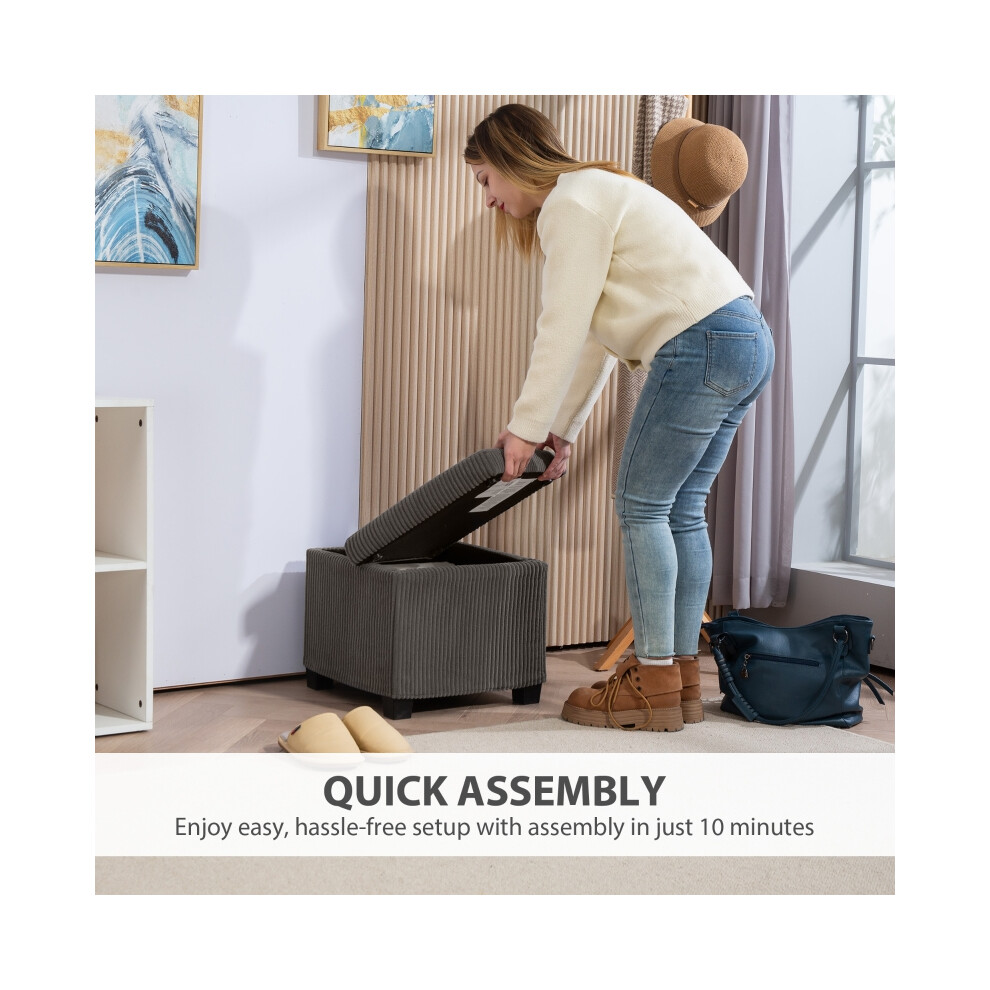 40cm Grey Corduroy Storage Ottoman - Versatile Footstool with Detachable Lid & Legs Ideal Storage Box for Living Room & Bedroom-image-OPC-PMG5X9R-NEW