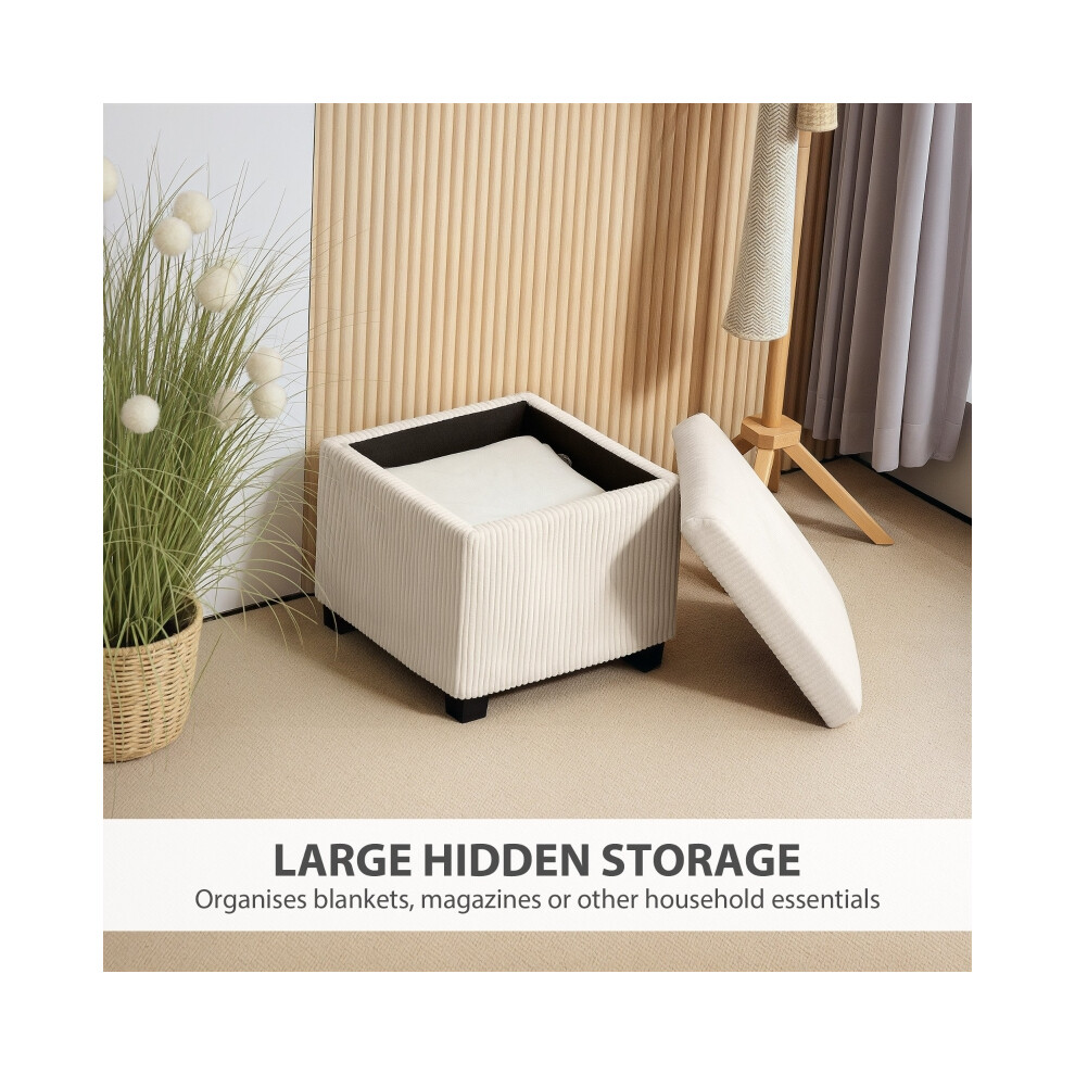 Beige Storage Ottoman Box 40cm Corduroy Footstool with Removable Lid & Legs Multi-use Storage Bench for Hallway & Living Room-image-OPC-PMG5XCK-NEW