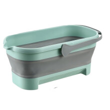 Flat Mop Collapsible Bucket Portable Folding Mop Bucket Silicon Bucket For Cleaning Floors Car Wash Camping (Green)