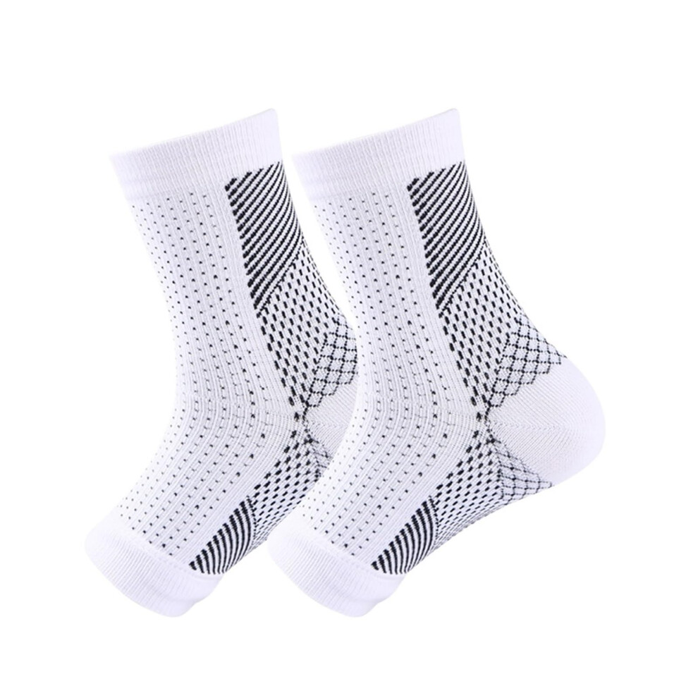 White 1Pair Socks Neuropathy Compression Sleeve For Ankle Swelling Plantar Fasciitis Size S-M Women Men