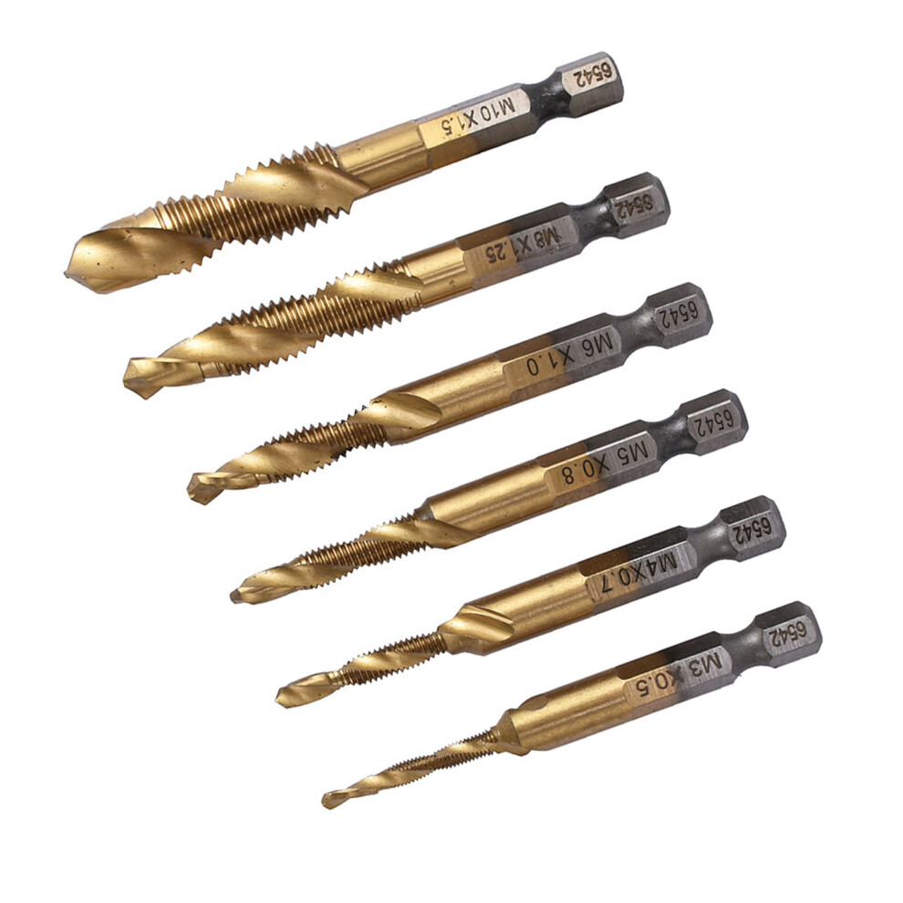 6Pcs Metric High Speed Steel Drill Tap Bit Set M3âM10 Titanium Plating 7651355886448