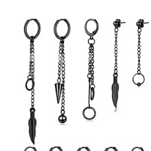 12 Stück Edelstahl Metall Quasten Ohrring Set, Schwarz, Mehrere Größen
