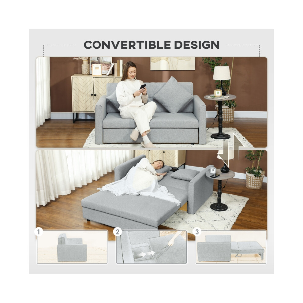 Modern Linen Sofa Bed for Living & Guest Rooms 2 Seater Convertible Couch with Cushions & Hidden Storage Light Grey-image-OPC-PMG5YNZ-NEW