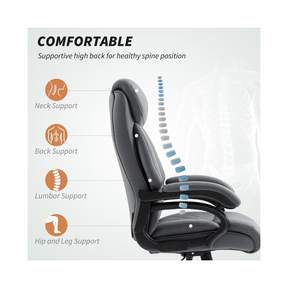 Ergonomic Office Chair Charcoal Grey - HOMCOM Padded Faux Leather with High Back and Comfortable Armrests-image-OPC-PMG5YTW-NEW