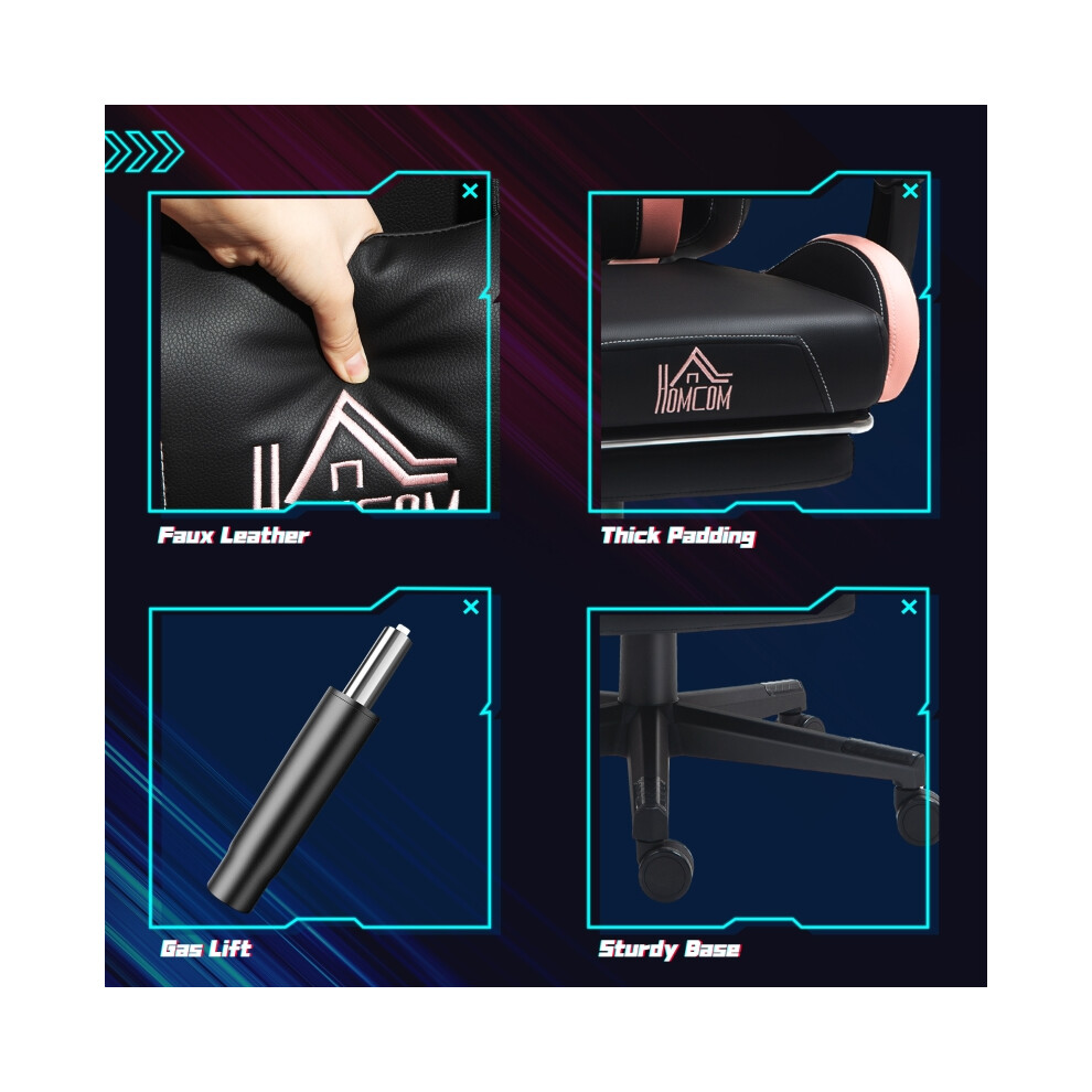 Black/Pink Cat Ear and Paw Reclining Office Chair with Footrest Ergonomic Support Adjustable Height Cozy Soft Upholstery-image-OPC-PMG5YZX-NEW