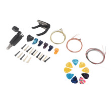 Gitarren-Zubehörset 3 Stück: Metallsaiten, Kapodaster, Plektren, Saitenbrücke, Steg-Pin-Winder