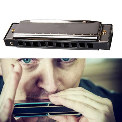 10 Hole C Key Harmonica Portable Wind Instrument 10x2.7cm