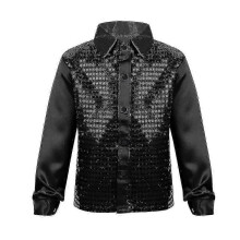 (10-12 Years, Purple) Boys Button Down Shirts Disco Hip-hop Jazz Dance Tops Sequins Show Dancewearv1