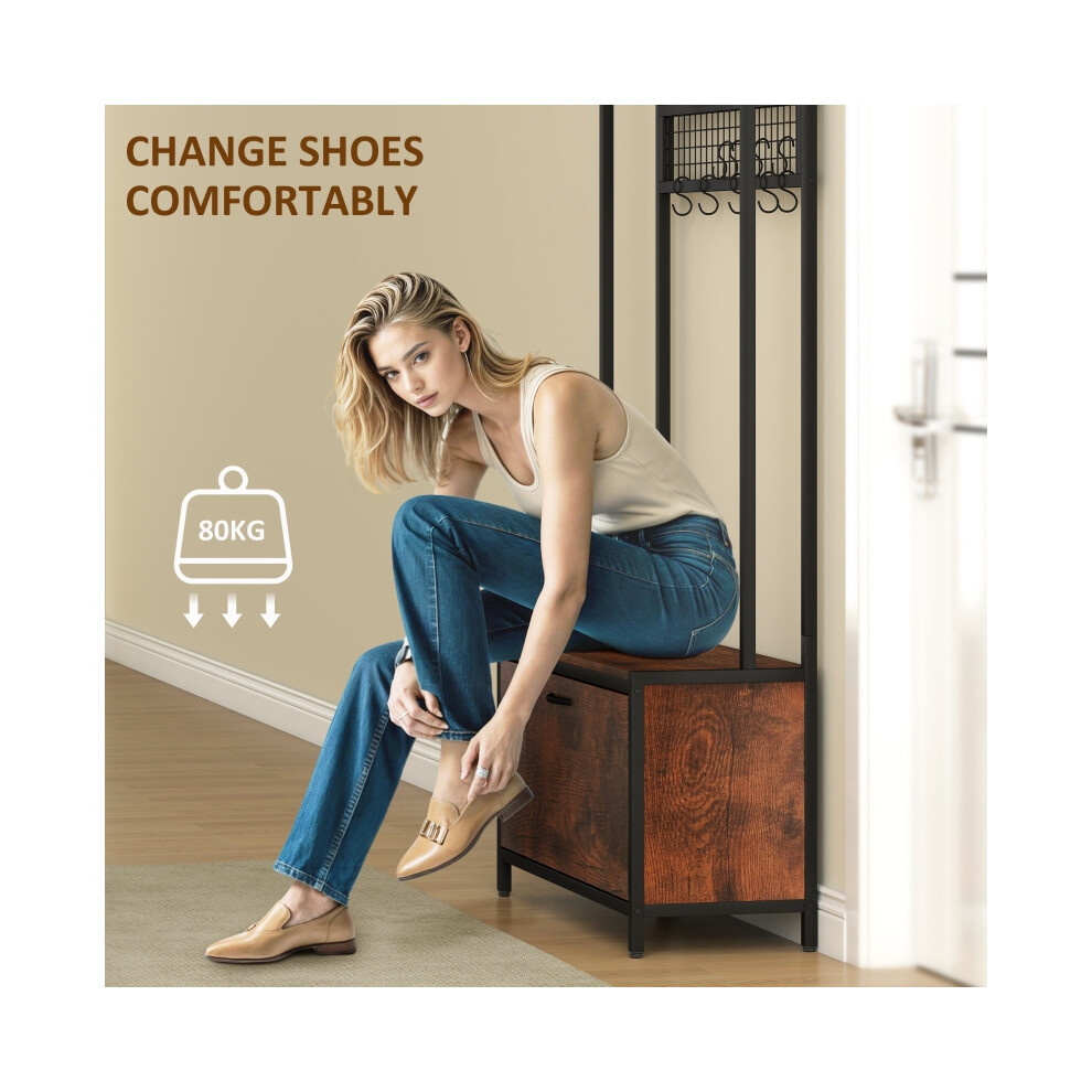 Hallway Organizer 5-In-1 Industrial-Style Brown/Black with Coat Hooks and Storage Space-Saving Entryway Solution-image-OPC-PMG668N-NEW