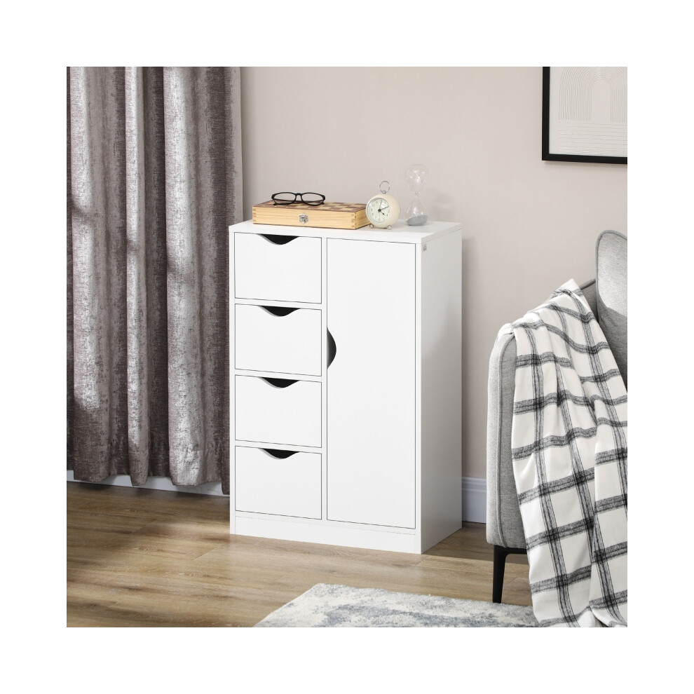 White Freestanding Bathroom Cabinet with 4 Drawers and Door Organizer MDF Storage unit for Living Room Kitchen Bedroom 35cm-image-OPC-PMG67TG-NEW