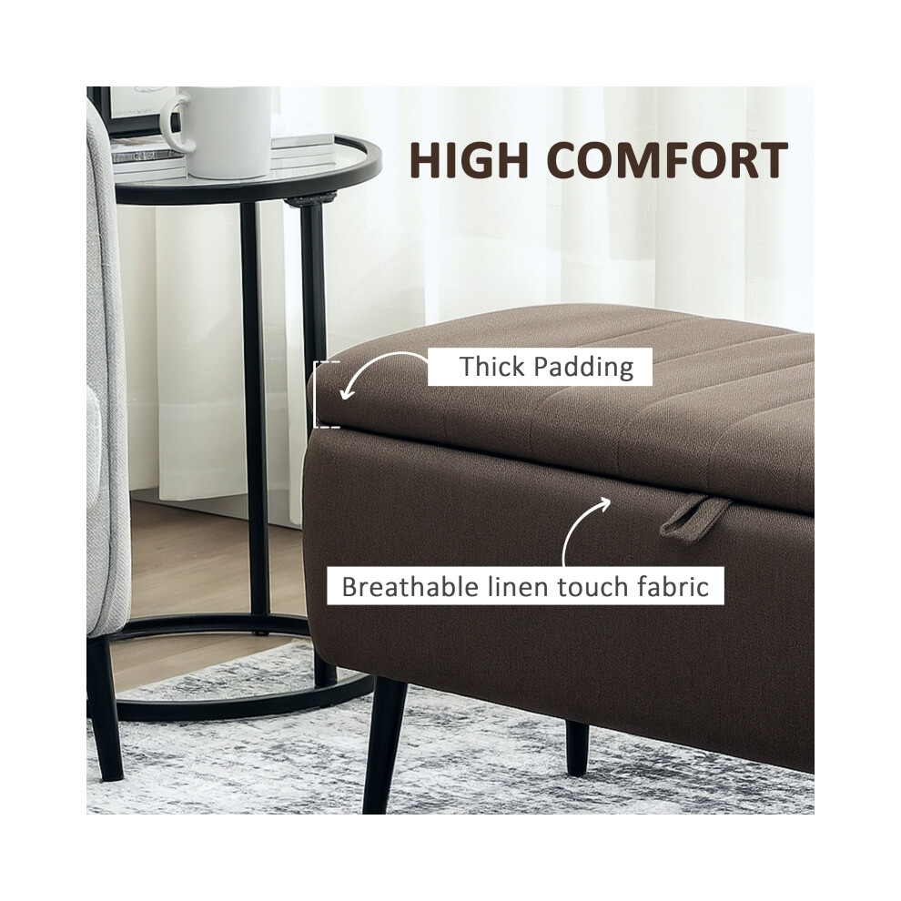 HOMCOM 92x31cm Storage Ottoman in Dark Brown Linen-Look - Durable Upholstered Footstool with Storage Solution for Lounge-image-OPC-PMG6885-NEW
