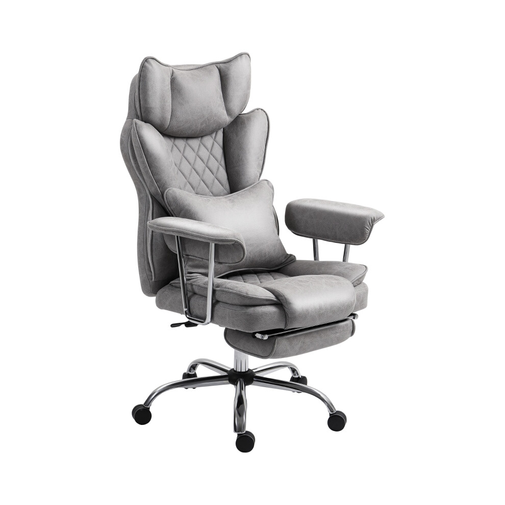 Reclining Office Chair with Lumbar Pillow - Grey Leatherette Adjustable Seating & Support Ergonomic for Comfortable Office Use-image-OPC-PMG68F2-NEW