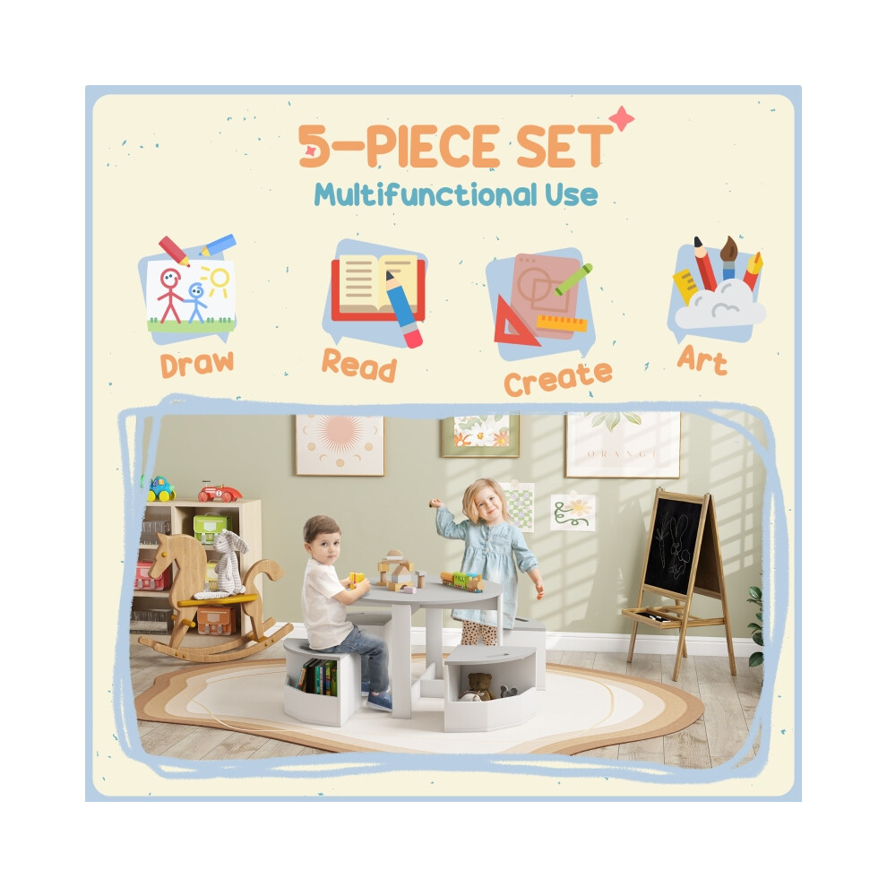 Children's 5-Piece Kids Table and Chairs Set with Storage Grey Finish Sturdy Perfect for Ages 3-8 Ideal for Play and Study-image-OPC-PMG68SH-NEW
