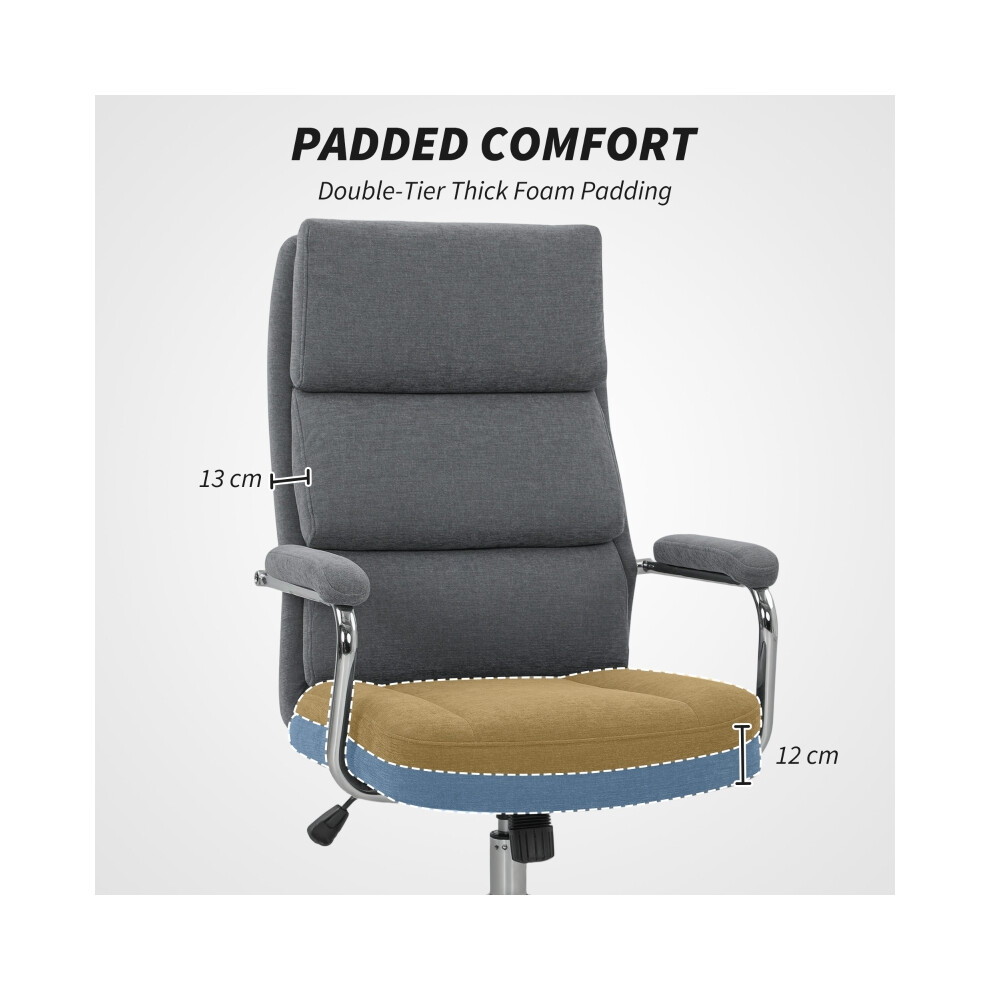 Home Office Desk Chair Linen Fabric with Tilt & Height Adjustment Double-Layer Back Cushion Charcoal Grey-image-OPC-PMG6997-NEW
