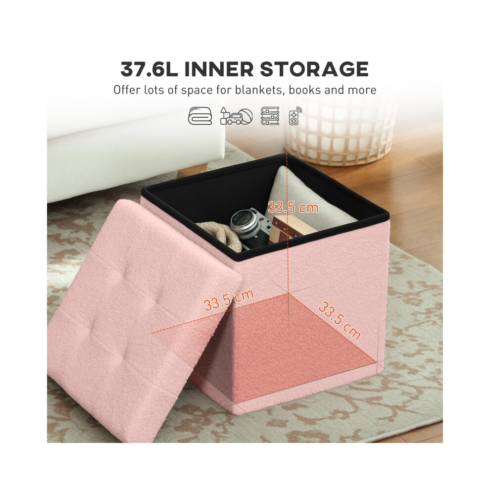 Versatile Pink Sherpa Fleece Storage Ottoman Foldable Design with Lid and Cushion Perfect for Living Room or Bedroom-image-OPC-PMG69VS-NEW