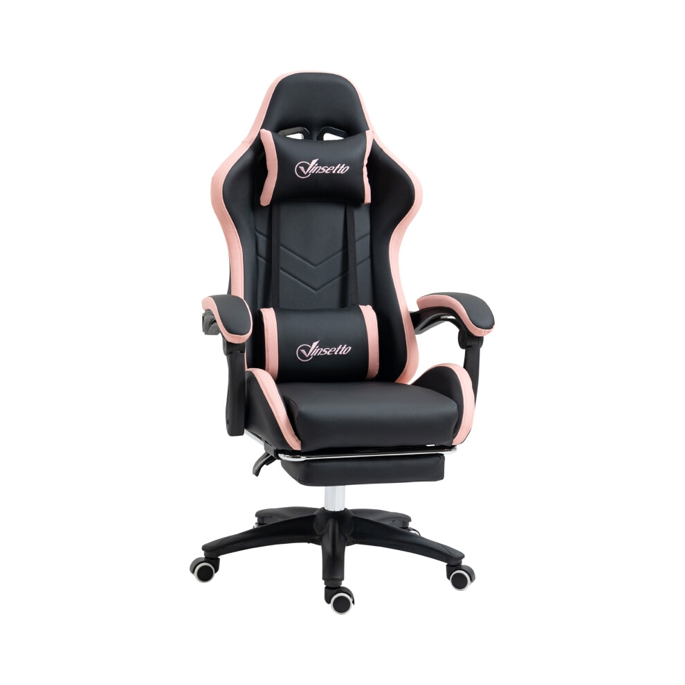Gaming Desk Chair with Footrest PU Leather 135 Recline Lumbar & Head Support Swivel Wheels Black/Pink Home Office Chair-image-OPC-PMG6B6M-NEW