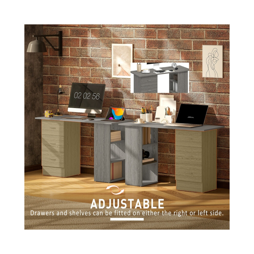 Writing Table with Storage Shelves and Drawers Grey Finish Perfect for Home Office Steel Handles for Easy Access-image-OPC-PMG6BMJ-NEW