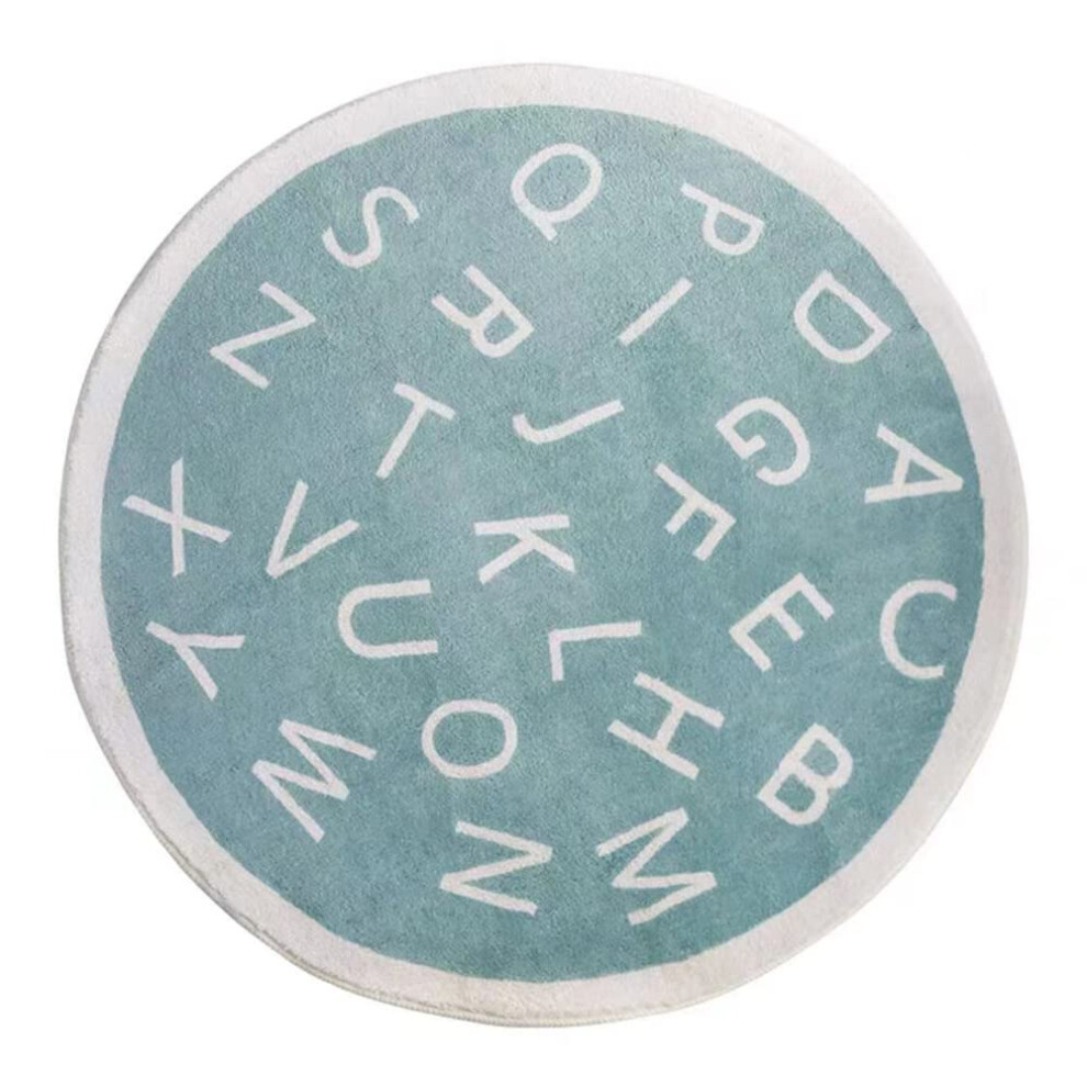 Faux Fur Shaggy Round Rug 120X120cm Non-Slip Indoor Carpet For Living Room Nursery - Alphabet Pattern Beige Or Blue Blue,Cream