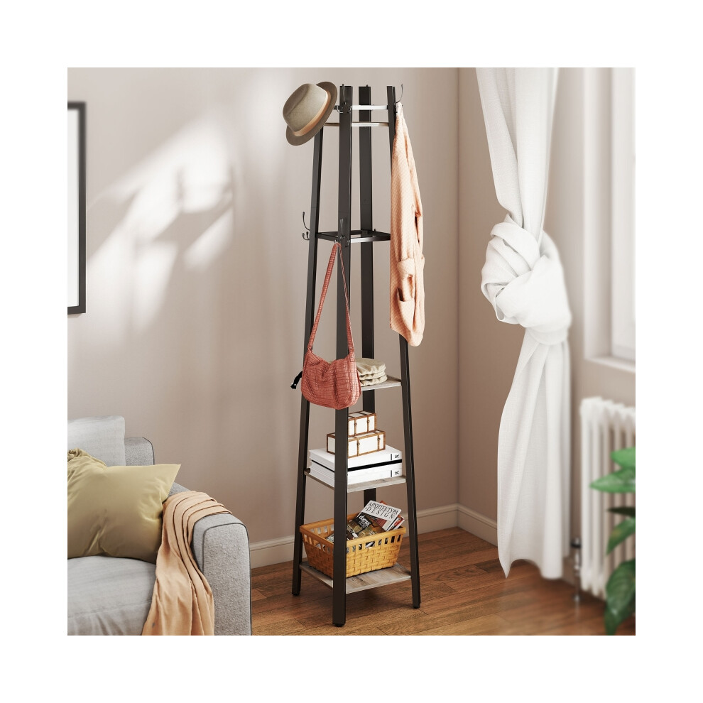 Grey/Black Industrial Style Coat Stand with Four Shelves - Heavy-Duty Metal Frame Perfect for Entryway or Mudroom-image-OPC-PMG6C7G-NEW