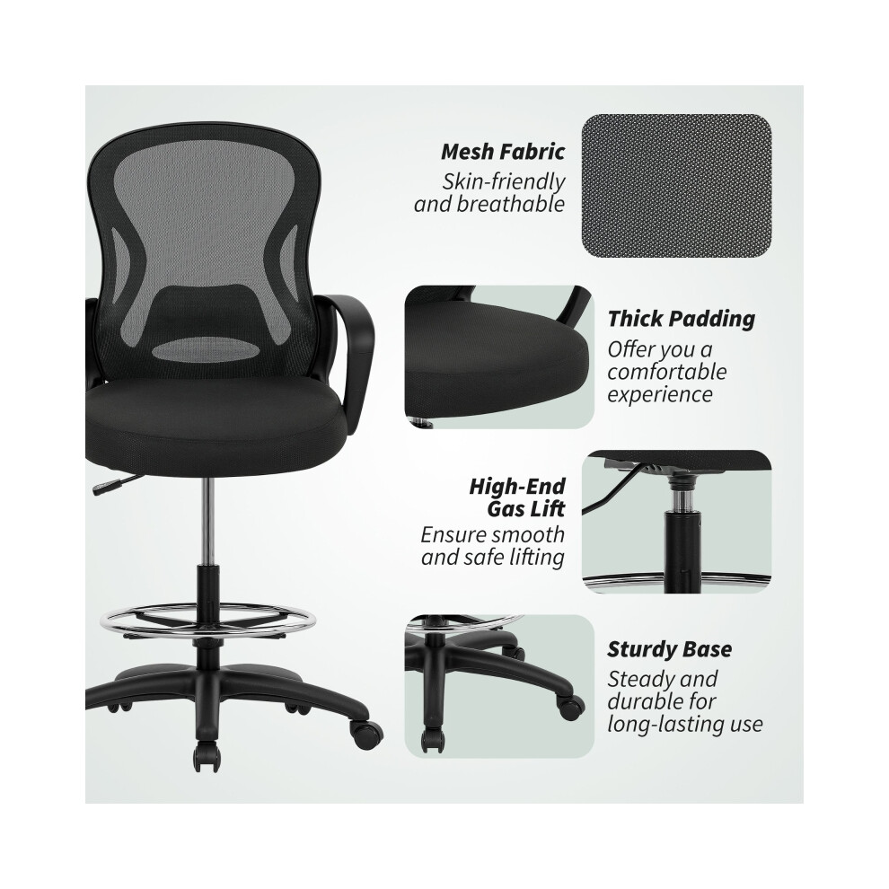 Black Mesh Drafting Chair with Lumbar Support Adjustable Height & Footrest Ergonomic Office Chair for Standing Desks-image-OPC-PMG6CB9-NEW