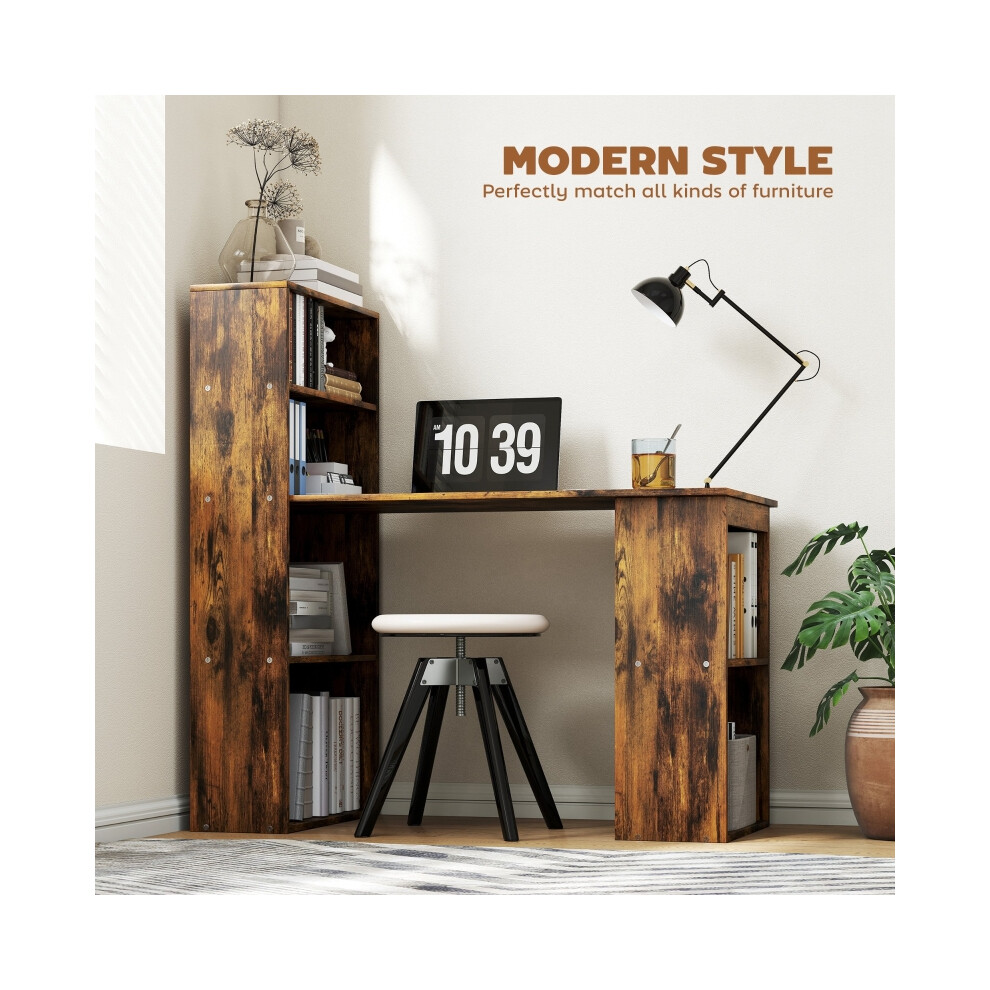 Large 120cm Wooden PC Desk with 6-Level Storage Shelves Home Office Study Table Rustic Brown Wood-Effect Finish-image-OPC-PMG6CZP-NEW