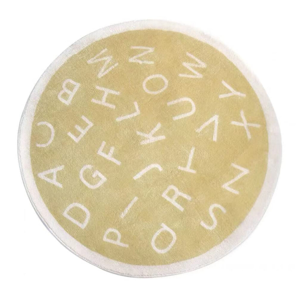 Faux Fur Shaggy Round Rug 60X60 Cm, Non-Slip Rug For Living Room, Nursery, Alphabet Pattern Beige Yellow, Soft Comfort Cream,Yellow