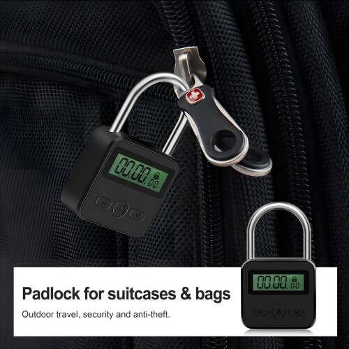 Metal Timer Lock LCD Time 99 Hours Max Timing USB Timer Padlock,Black 2