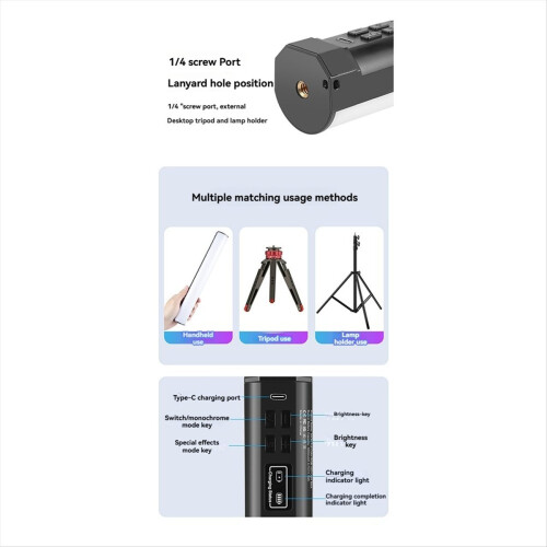 RGB LED Light Wand, Handheld Full Color Stick Light, 30cm