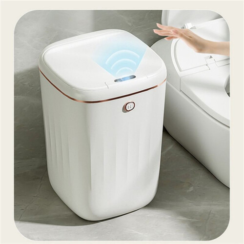 20L Smart Trash Can Waterproof Automatic Sensor Garbage Can-White 1