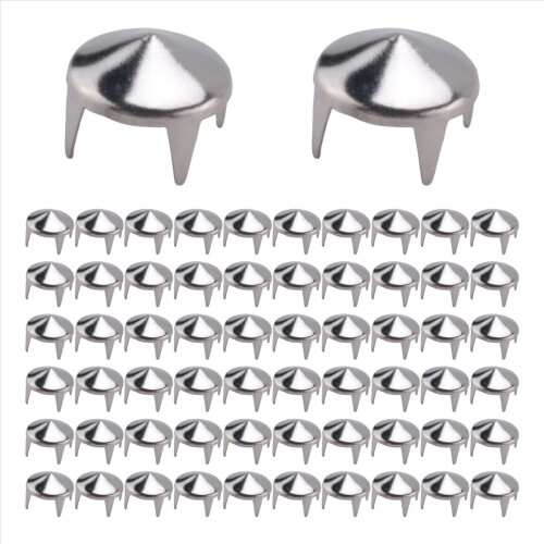 100 Silver Copper Round Cone Rivet Spike Studs Spots DIY Rock Punk 8mm