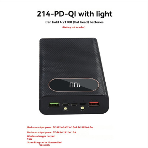 Wireless DIY Shell 21700 Battery Storage Box Quick Charge 22.5W Black 2