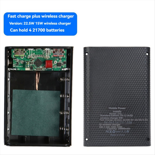 Wireless DIY Shell 21700 Battery Storage Box Quick Charge 22.5W Black 1