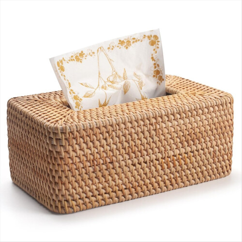 Porta fazzoletti in vimini con coperchio in rattan
