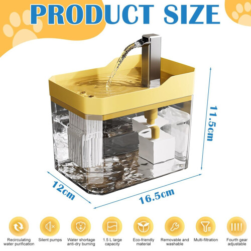 Cat Water Fountain Automatic Dispenser with Filter Circulating Yellow 1