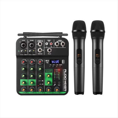 Mixer audio con 2 microfoni wireless a 4 canali UHF USB per PC EU