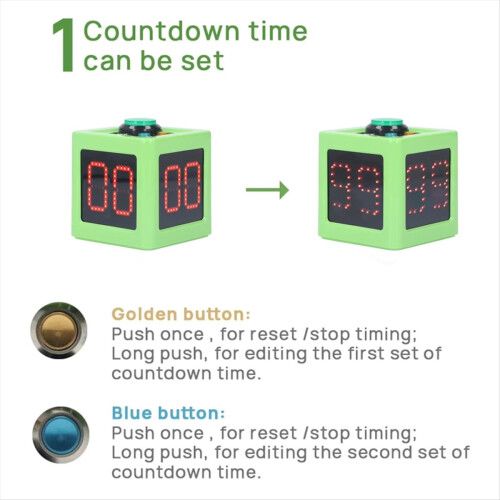 1.4in 4 Sided Cube Timer Digital Shot Timer Countdown Stopwatch Green 2
