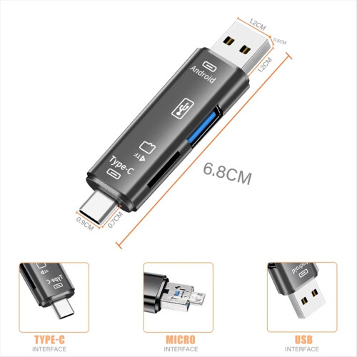 USB 3.0 Type C USB Micro-USB SD TF Memory Card Reader White 2