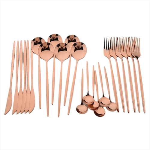 24Pcs Rose Gold Dinnerware Set Stainless Steel Tableware Set