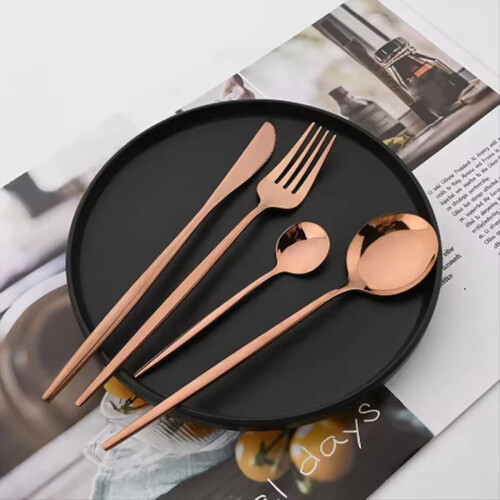 24Pcs Rose Gold Dinnerware Set Stainless Steel Tableware Set 1