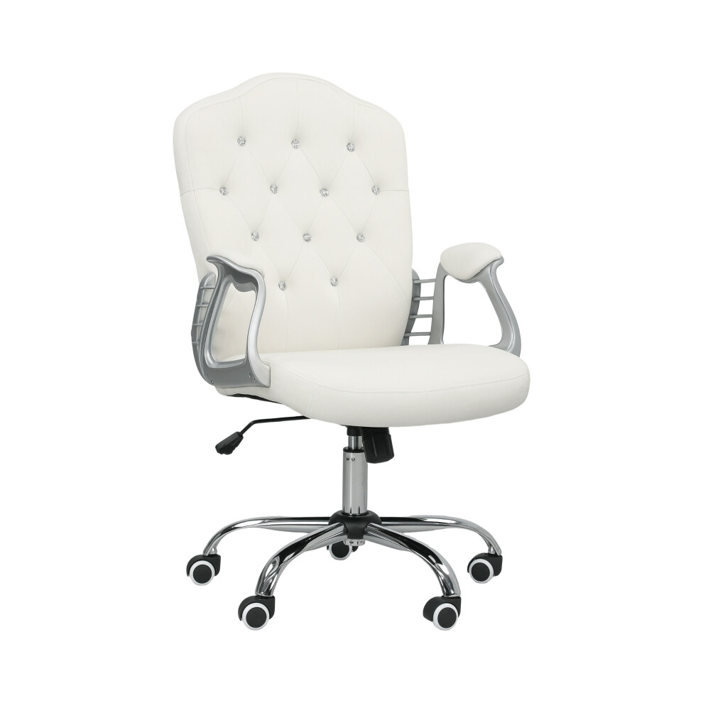 Velvet-Feel Work Chair with Diamante Back in Cream Ergonomic and Stylish Office Chair for Home or Office Use Vinsetto Model-image-OPC-PMG6YGC-NEW