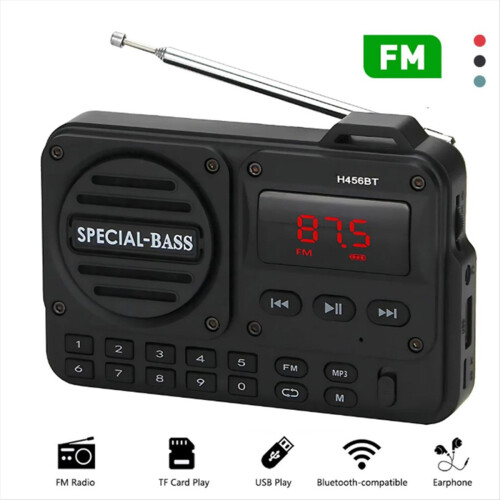 Rechargeable Portable Digital FM Radio with LED Display Black 1