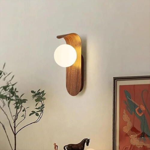 Minimalist Bedside Wall Light, Nordic Style Iron Lamp Walnut Color 1