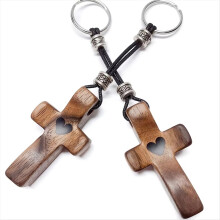 Portachiavi in legno di noce a forma di croce, 2 pezzi