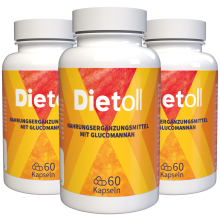 Dietoll - 180 Capsule (Pachet de 3) cu Glucomanan, Cacao și Vit. B - Supliment Alimentar Elvețian