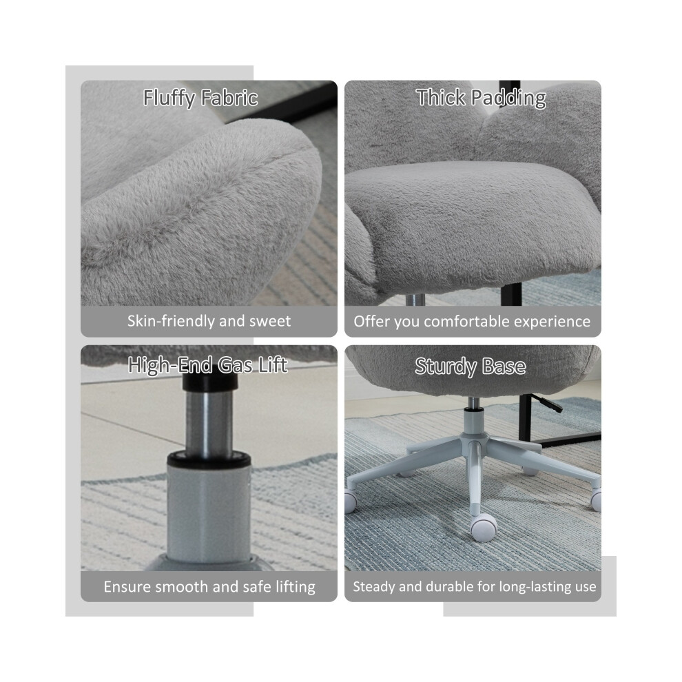 Grey Makeup Vanity Stool with Fluffy Cushion and Rolling Wheels Comfortable & Stylish Desk Chair for Bedroom & Living Room-image-OPC-PMG7C57-NEW